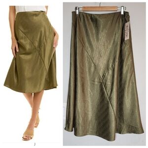 NWT Nanette Lepore Geen Pull On A-Line Midi Skirt Size Large